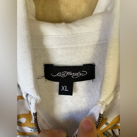 Ed Hardy Juniors Cropped White Hoodie with Tattoo Graphic Retro 90s XL - Picture 10 of 11